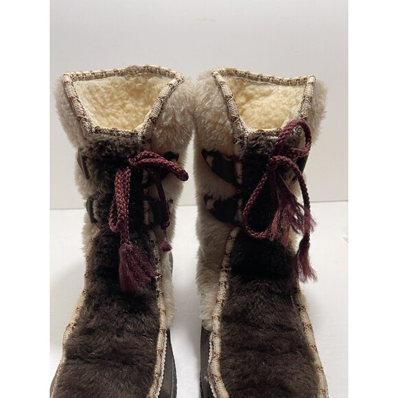 VINTAGE SNOWLAND SUEDE FAUX SHERPA FUR APRES SKI WEDGE BOOTS Size 9 MADE IN USA - Picture 6 of 16